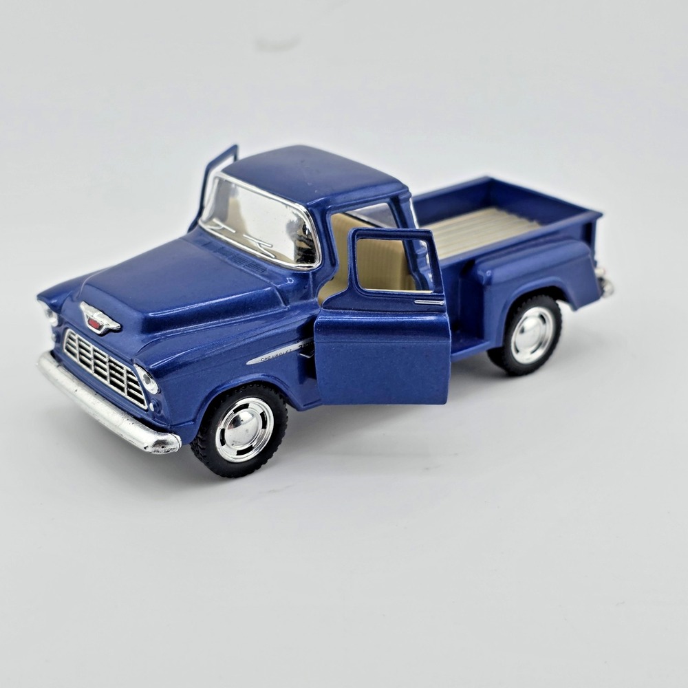 Kinsmart Diecast Cars 1955 Chevy Stepside Pick-Up 1/32 Scale Blue Pull Back